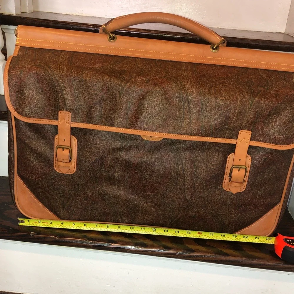 ETRO Milano Red Paisley Coated Canvas Vachetta Double Sides Travel Bag 56cm